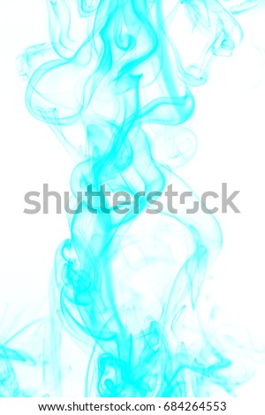 Movement of smoke,blue smoke on white background.