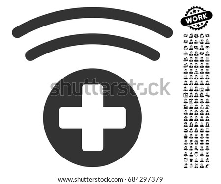 Medical Source icon with black bonus men design elements. Medical Source vector illustration style is a flat gray iconic symbol for web design, app user interfaces.