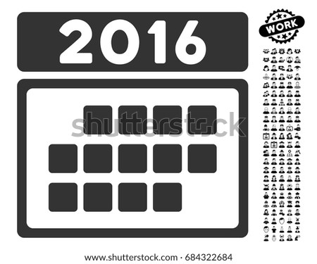 2016 Month Calendar icon with black bonus work clip art. 2016 Month Calendar vector illustration style is a flat gray iconic element for web design, app user interfaces.