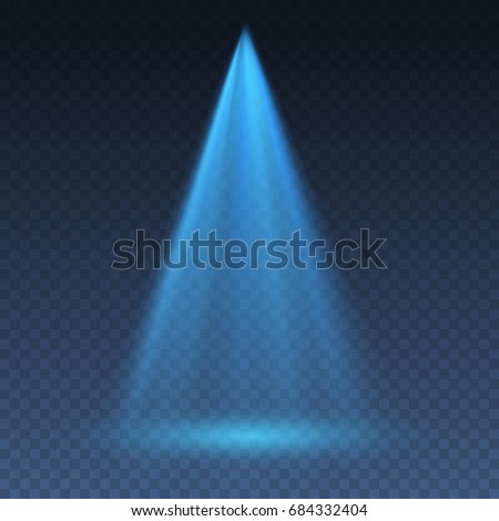 Projector vertical light effect. Blue glowing stage light ray isolated on transparent background. Vector bright scene spotlight effect. Shine theater projector beam template for your creative design Royalty-Free Stock Photo #684332404