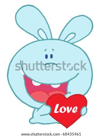  Blue Rabbit Laughing And Holding a Red Heart Love Valentine