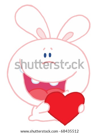  White Bunny Rabbit Grinning And Holding A Red Love Heart Valentine