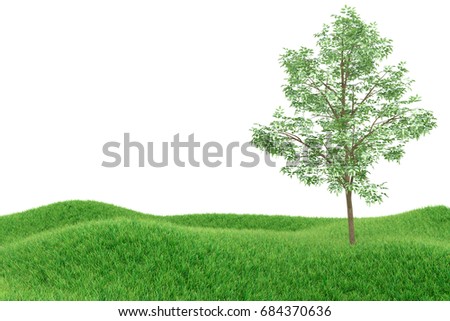 Meadow with a tree.Isolated on white background with clipping path,3d illustration