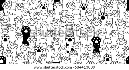 Cat breed kitten doodle Dog paw hand vector seamless pattern wallpaper background