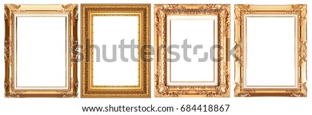 Old gold frame isolated on white background.