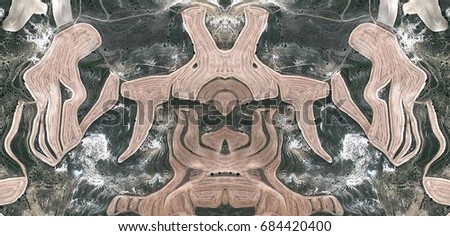 Hunting octopuses,Abstract Symmetrical Photographs of Spain fields from the air ,artistic representation of human labor camps bird's eye view,  abstract  surreal, expressionist