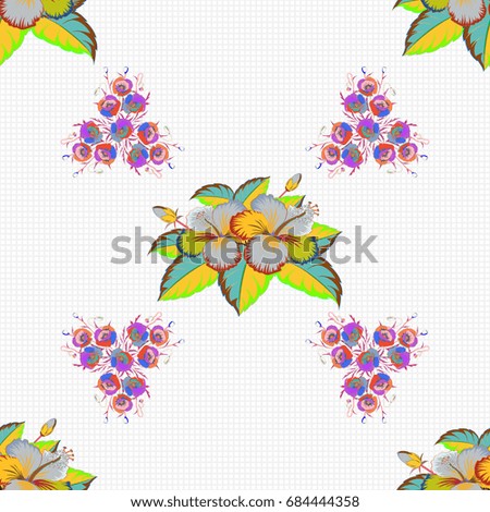 Vector illustration. Seamless pattern with cute flowers in green and blue colors.