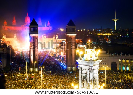 General view on Placa Espana in Barcelona during New Year celebrations