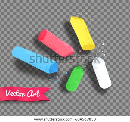Vector illustration of pieces of chalk with shadow on transparency background. Royalty-Free Stock Photo #684569833