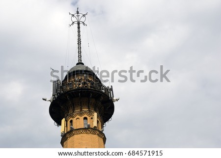 Firefighters tower in Moscow, built in 1880-es. Color photo.