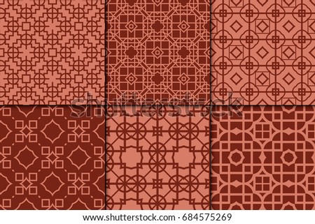 set of 6 geometric pattern. vector illustration. brick color