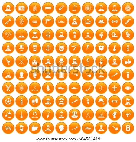 100 beard icons set orange