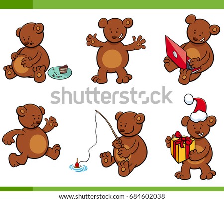 Cartoon Vector Illustration Set of Bear Animal Characters in different Situations
