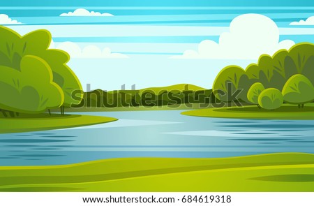 landscape with river vector illustration