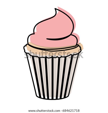watercolor silhouette of hand drawing cupcake with pink buttercream decorative vector illustration