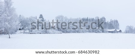 Snowy winter landscape countryside Royalty-Free Stock Photo #684630982