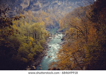 Rapid river in autumn mountains of the Caucasus