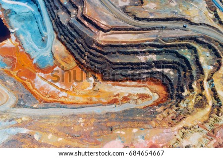 Copper mine open pit Atalaya Rio Tinto. Spain. Royalty-Free Stock Photo #684654667