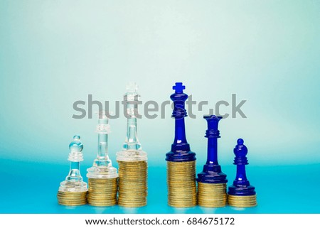 Chess put on top of money, Strategic planning for business success concept.
