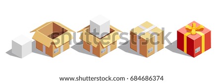 Delivery isometric collection of isolated square carton images pasteboard box for sending and festive gift box vector illustration