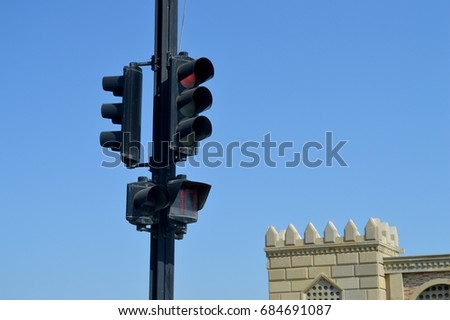Traffic light with red light. traffic light background