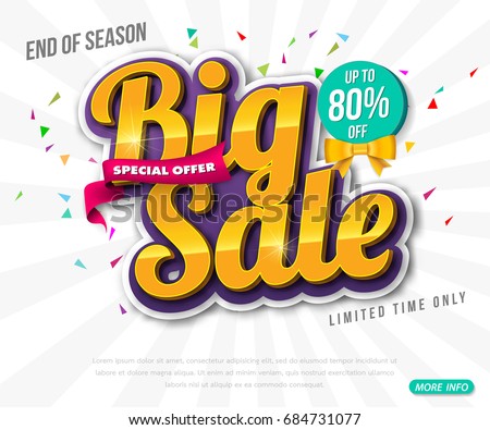 Sale banner template design, Big sale special up to 80% off. Super Sale, end of season special offer banner. vector illustration.