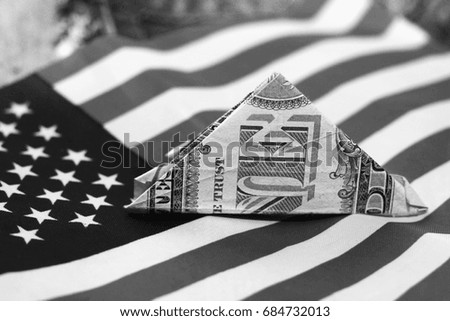 american dollars bills on flag background, finance