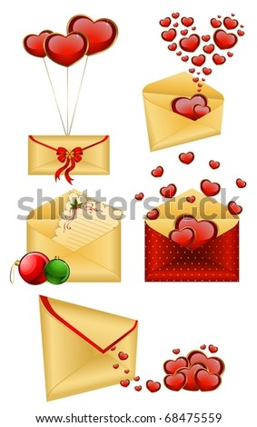 Vector Celebratory envelopes with red hearts