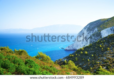 Sea mountain landscape from the edge of island with view to the continent