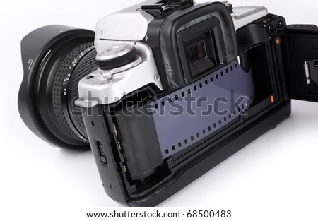 The 35mm slr camera with opened back side.