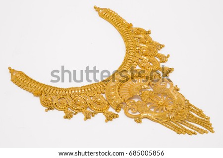Stylish heavy ethnic design floral gold necklace Royalty-Free Stock Photo #685005856