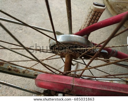 close up of Center old rusty bicycle wheel. Vintage style