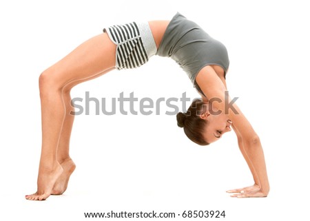 Portrait of slim woman doing stretching exercise