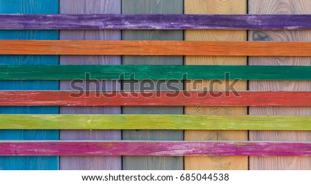 Colored wooden slats, old rustic boards
