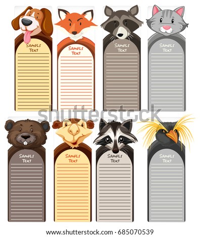 Paper templates with different types of wild animals in background illustration