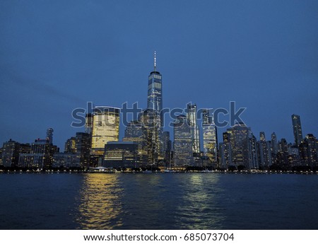 New York City, USA Manhattan Skyline at Dusk with City Lights on July 21 ,2017 