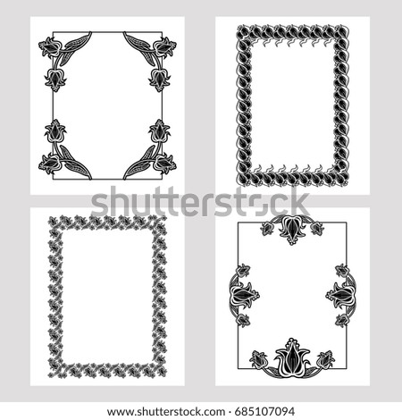 Set of silhouette vertical frames. Design element for banners, labels, prints, posters, web, presentation, invitations, weddings, greeting cards, albums.Vector clip art.