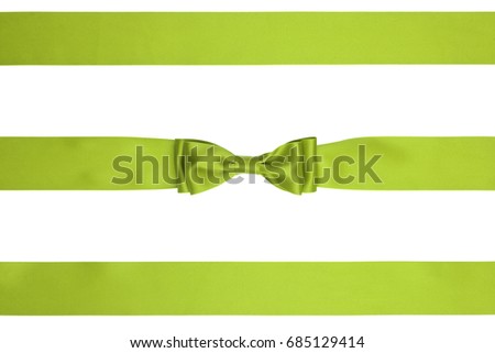 Gift bow on ribbon decoration with two horizontal ribbon, isolated on white