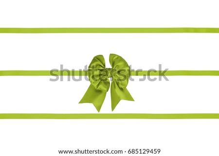 Lime gift bow on ribbon decoration with two horizontal ribbon, isolated on white