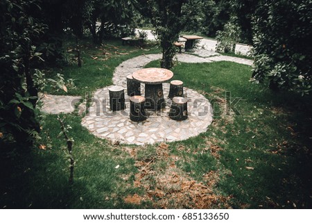 Marble table in the garden.