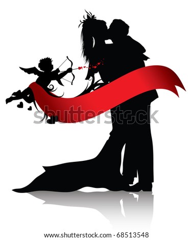 Romantic couple and cupid background  (also available vector version)