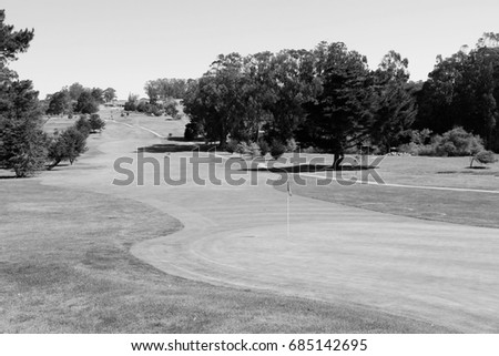 California - hole at a golf course. Black and white vintage photo.