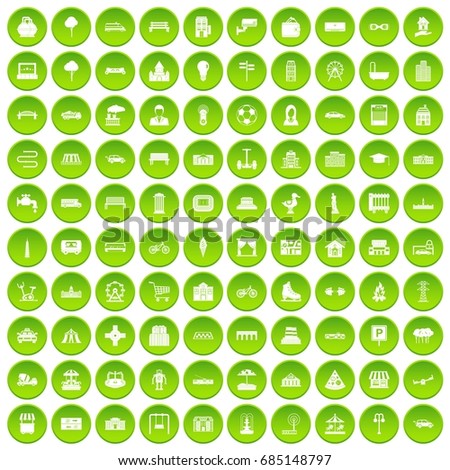 100 urban icons set green