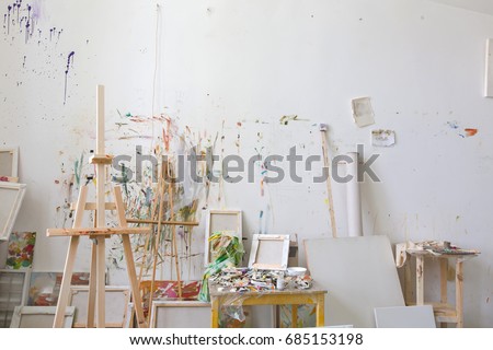 Wall in the artist's studio interior, workshop