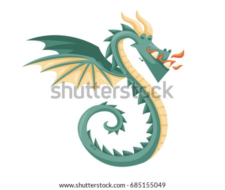 Cute Happy Flying Baby Dragon Illustration Blowing Fire
