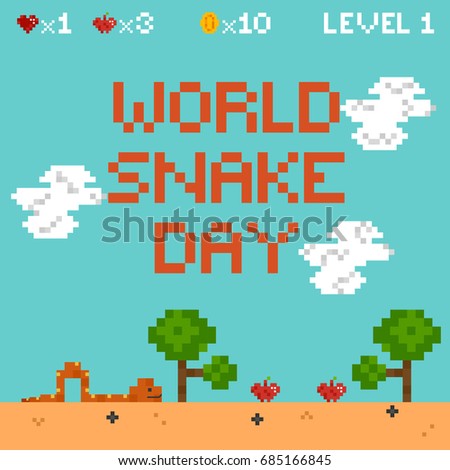 Typography illustration celebrating World Snake Day decorated with a snake slithering on the ground down below.