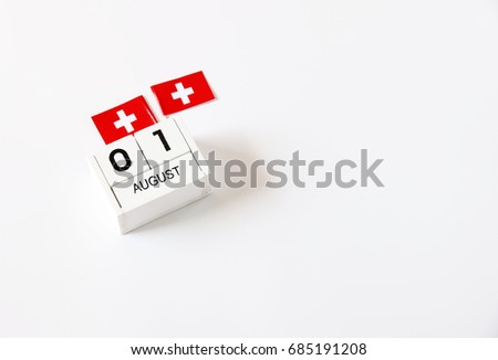 AUGUST 1 Wooden calendar Concept independence day of Switzerland and Switzerland national day.Copy space,minimal style