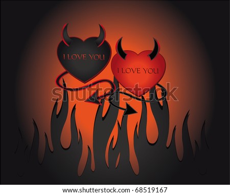 Devil Two Hearts,Valentine Card Black Hell, raster template