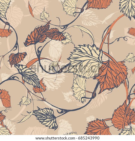 Seamless Wallpaper. Grapevine seamless pattern. Abstract leaves on a bright background