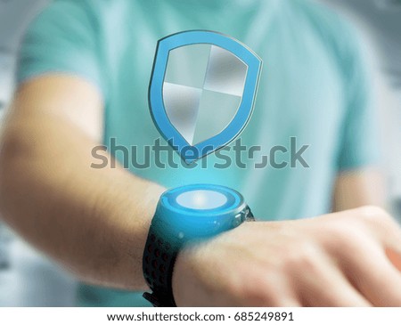 View of a Shield symbol displayed on a futuristic interface - Security and internet concept
